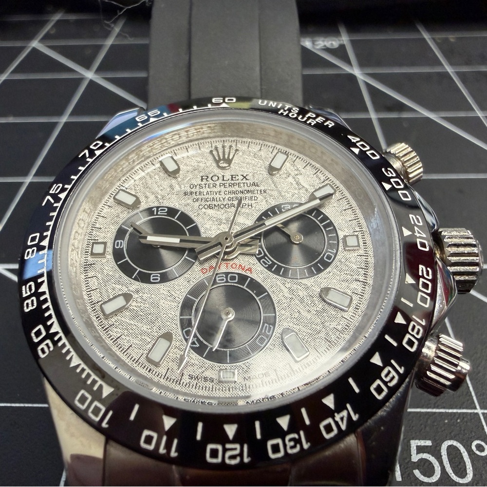 Modded Seiko Black and Silver Chronograph Watch